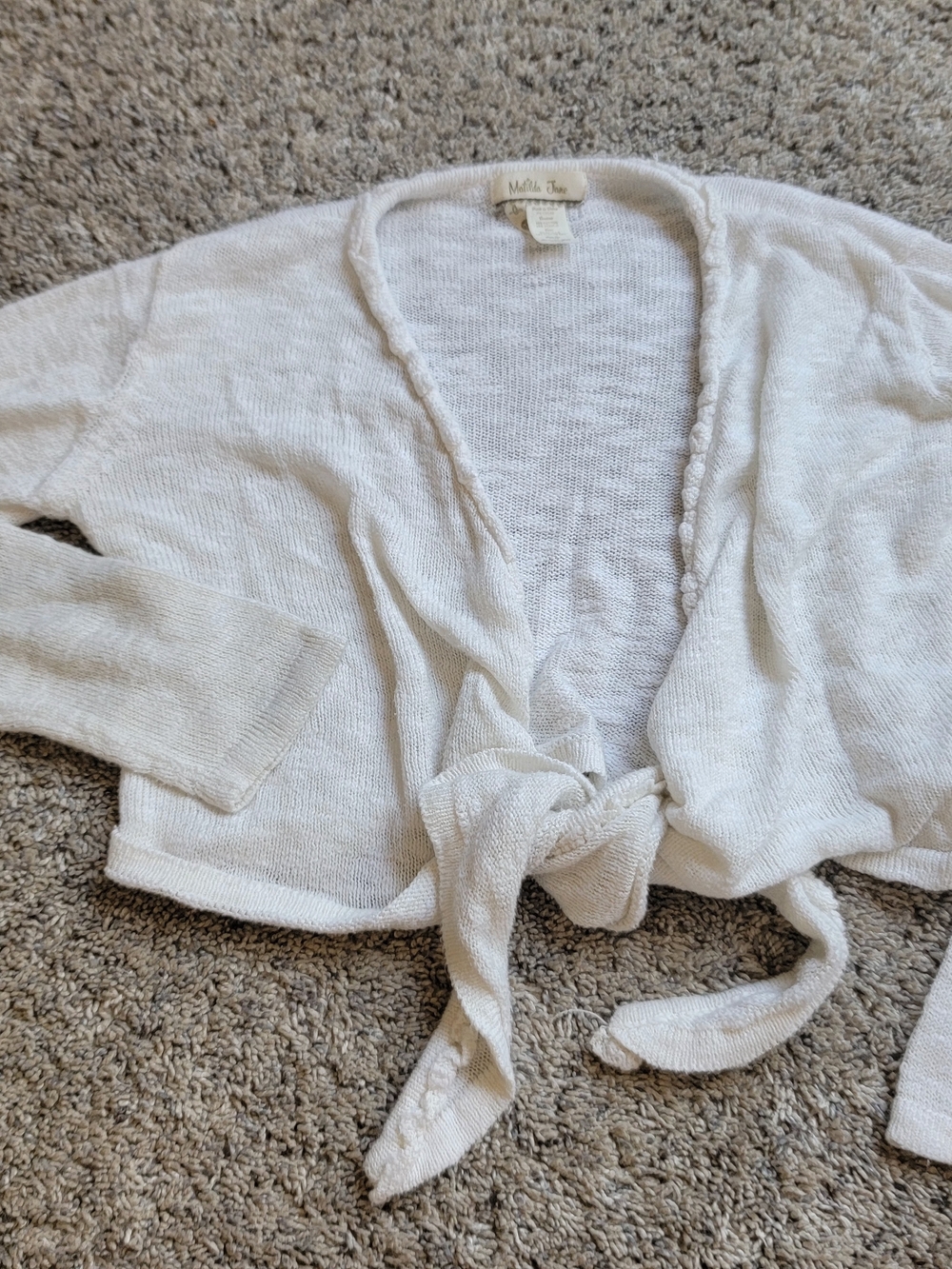 Matilda Jane Cream Cropped Tie-Front Knit Sweater Cardigan Size 12